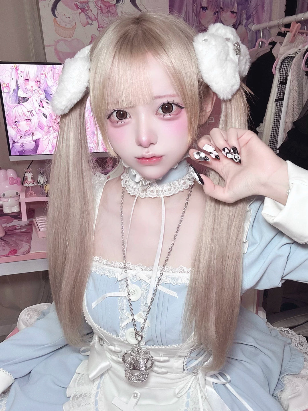 Ryousangata Water Blue Dress Set, Detachable Apron 44927:828859