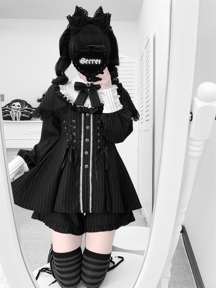 Jirai Kei Cape Design Dress and Pocketed Shorts Set 44526:811487