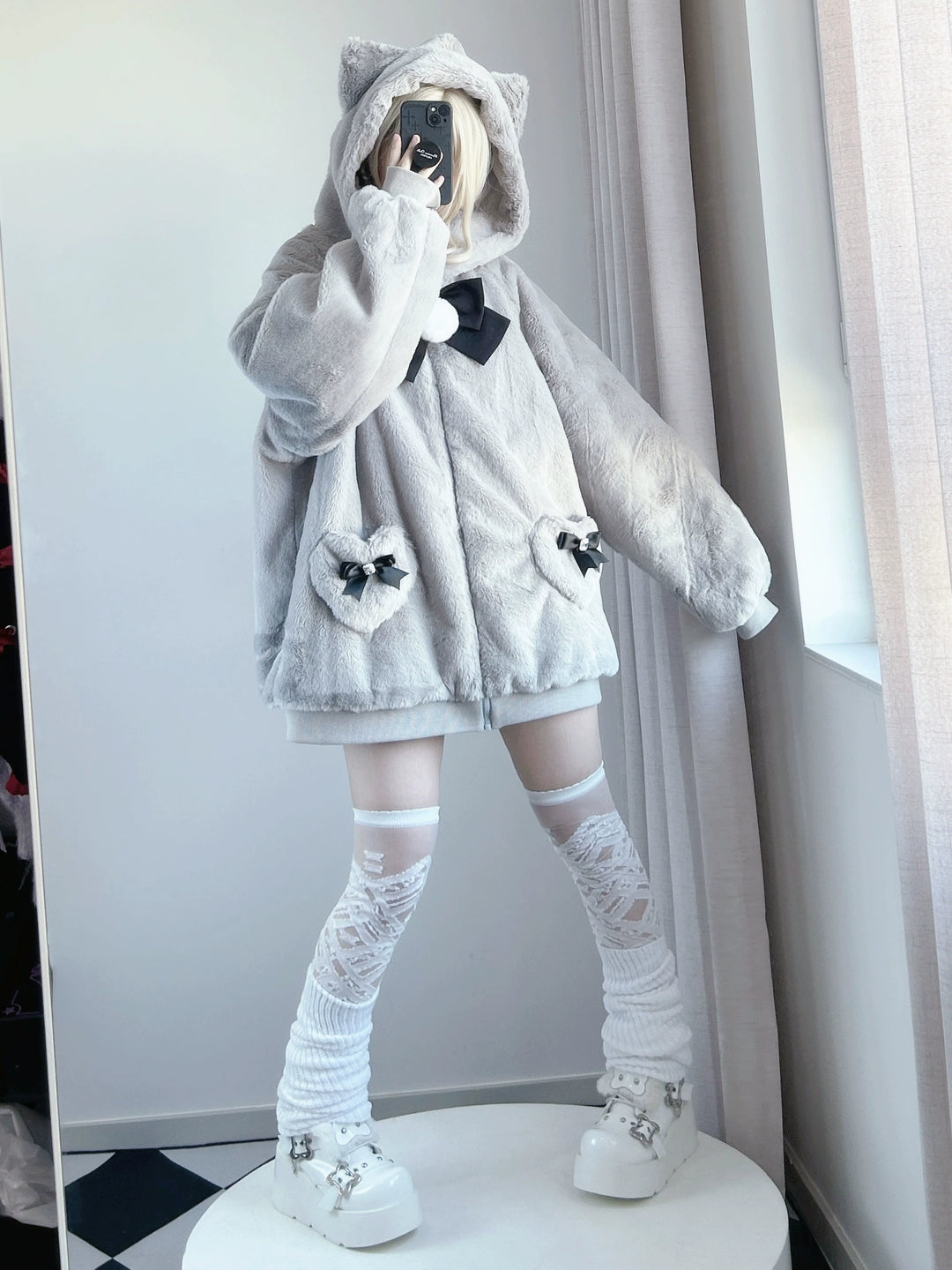 Jirai Kei Winter Coat Cat Ear Plush Jacket Multicolor 33954:440214 33954:440214