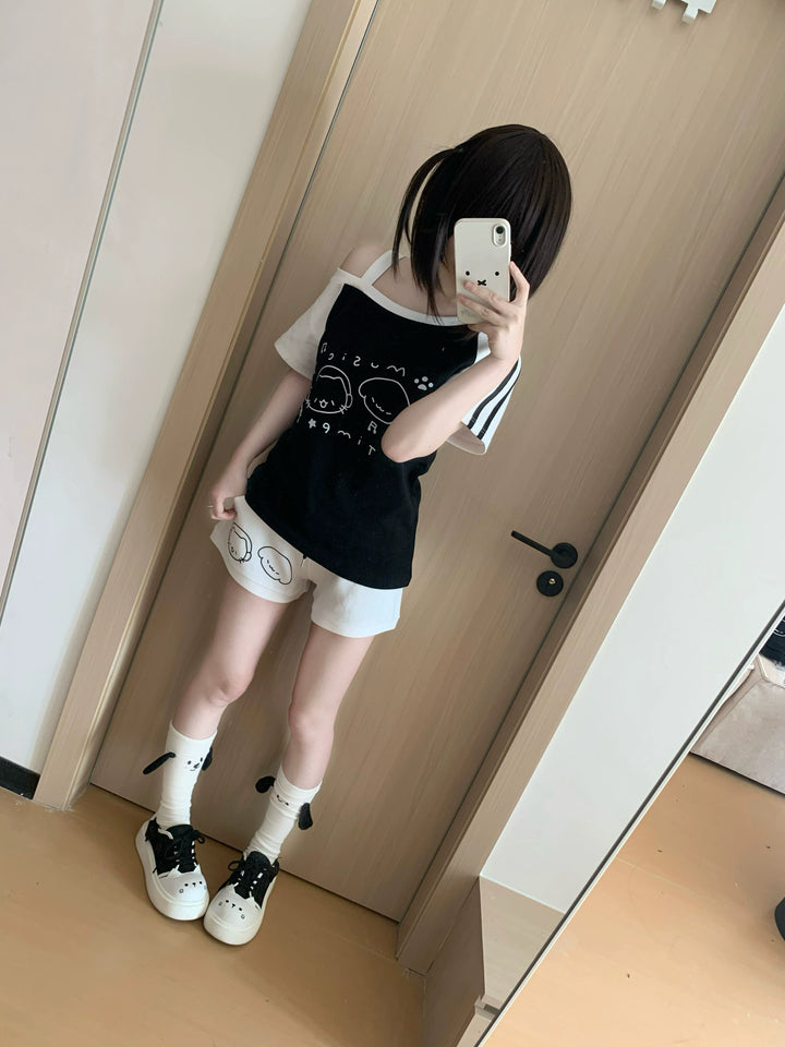 Kawaii Summer Music Time Printed Top & Shorts With Pockets 42904:757290