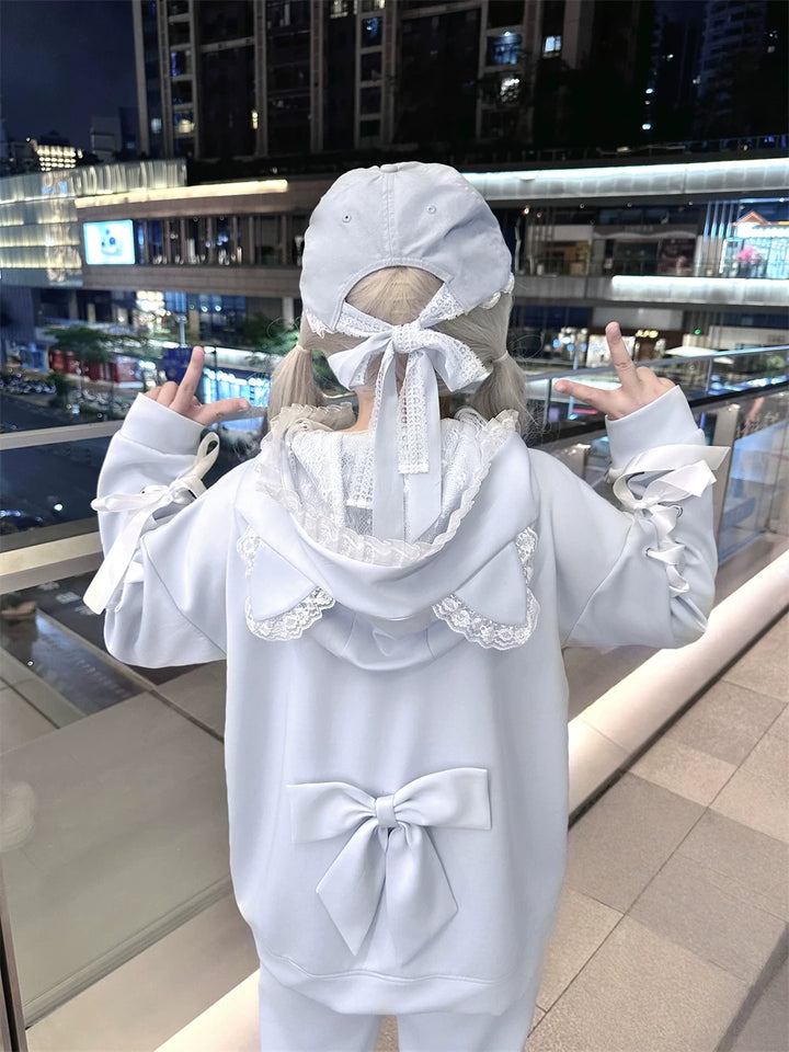 Tenshi Kaiwai Cat Ear Zip-Up Hoodie, Side Lace Pants 45585:856994