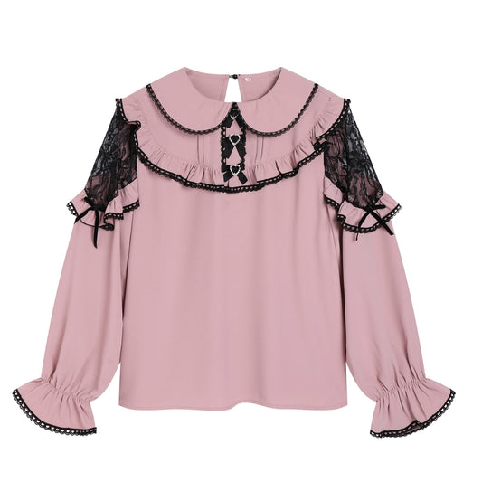 Jirai Kei Pink Blouse Black Overall Dress Lace (L M) 21998:362510