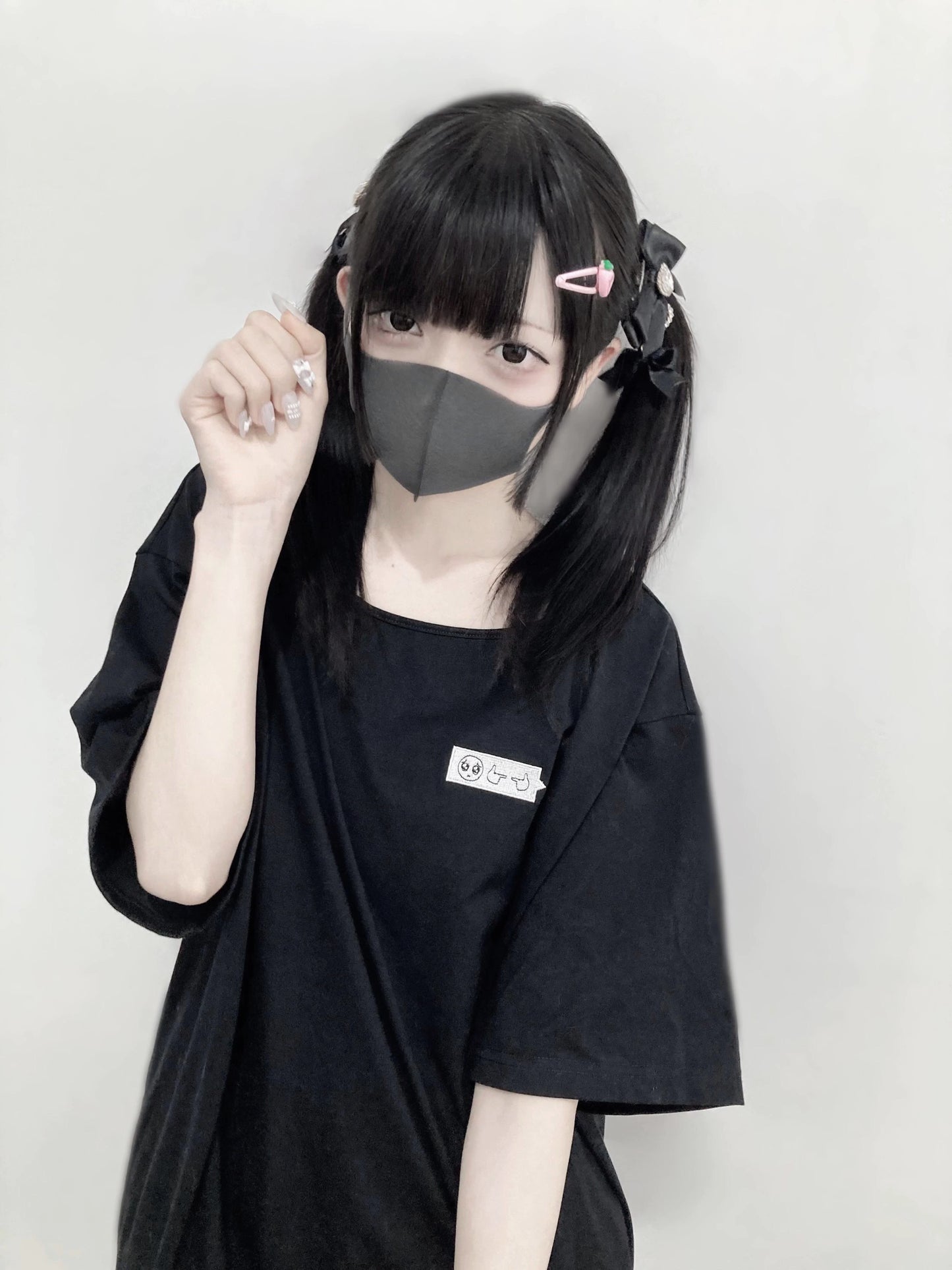 Jirai Kei Shirt Black Loose Embroidered Short-Sleeve T-Shirt 37662:576452