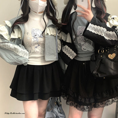 Jirai Kei Skirt Double Layer Puff Skirt with Bow 36770:534644