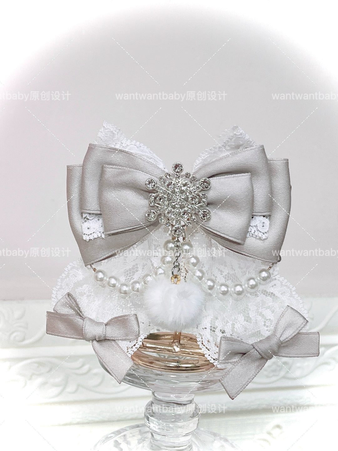Ryousangata Ribbon Bow Hair Clips, Snowflake Rhinestone 44196:803516