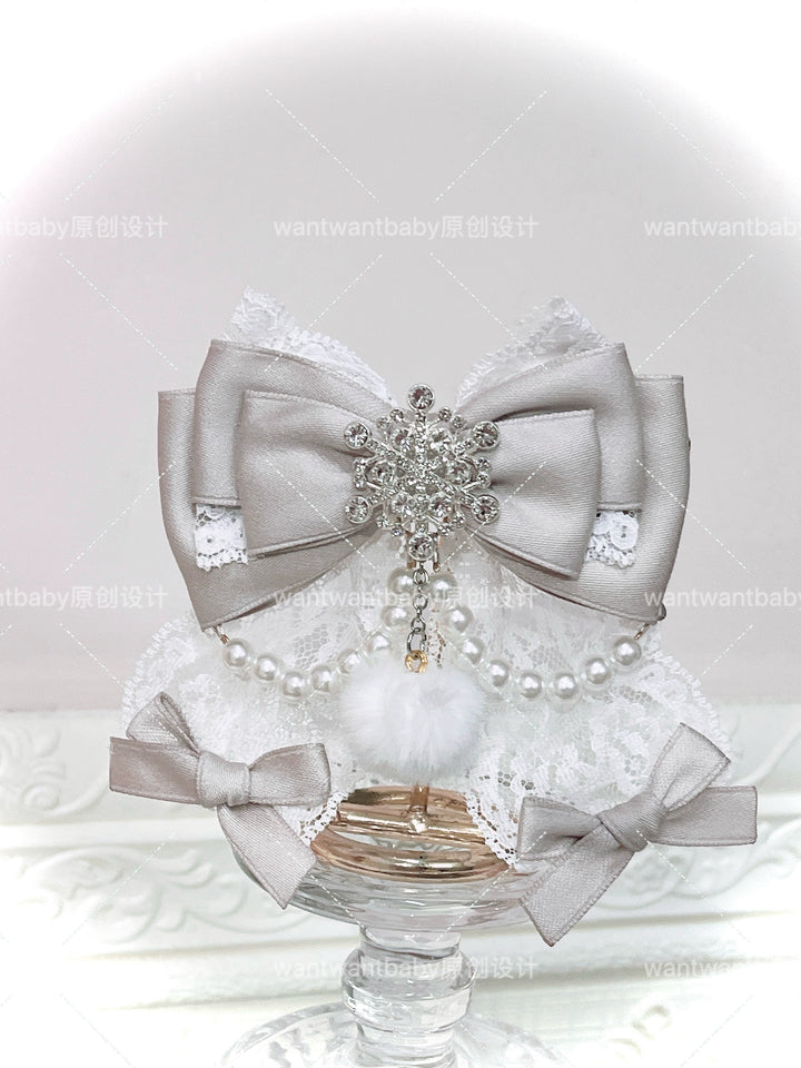 Ryousangata Ribbon Bow Hair Clips, Snowflake Rhinestone 44196:803516