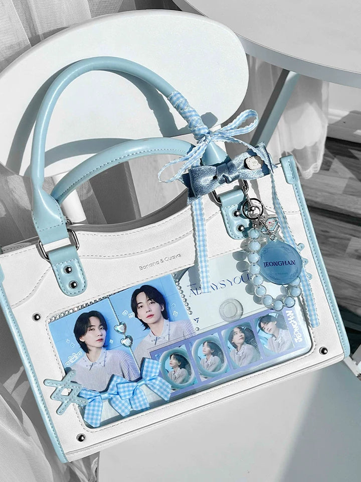 Y2K Square Shaped Ita Bag, Clear Window & Star Chain 45418:848131