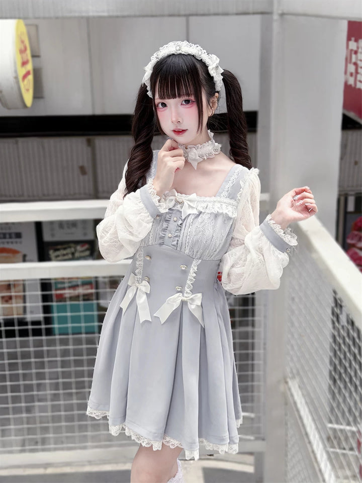 Ryousangata Lace Long Sleeve Dress, Square Neckline 45580:853917