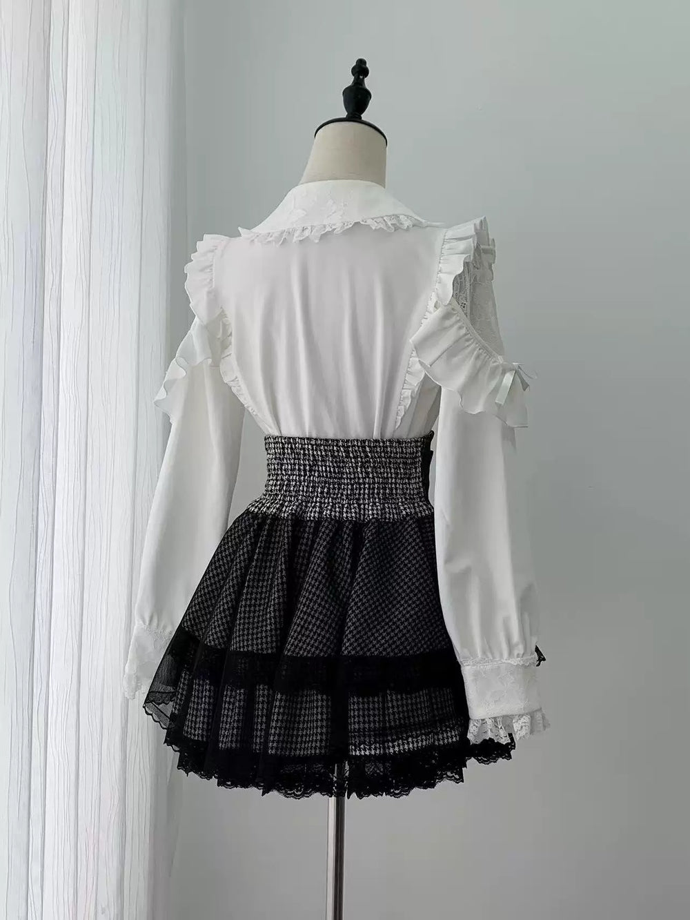 Ryousangata White Blouse & Houndstooth Skirt Set 46074:874715