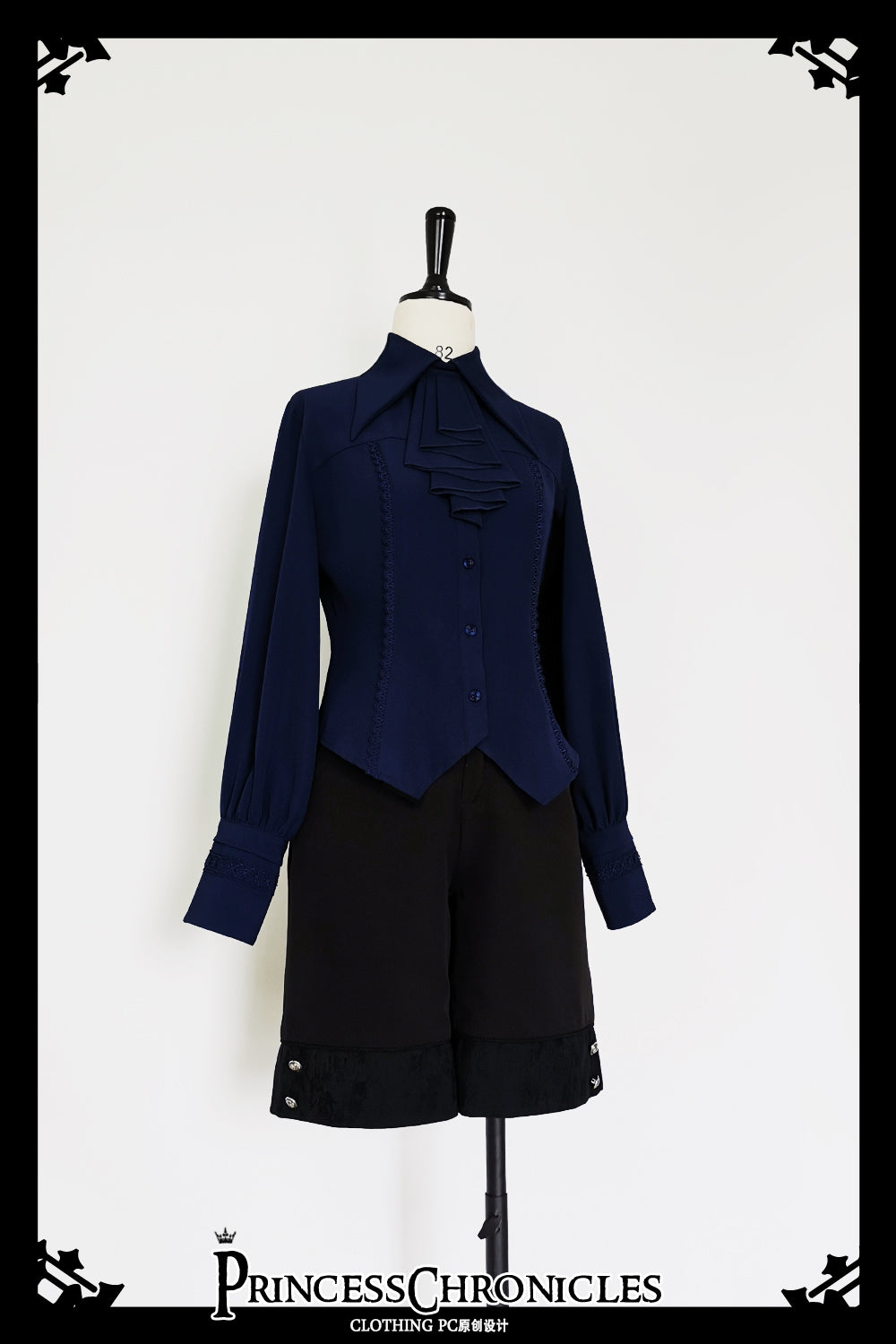 Ouji Lolita Shirt Black Blue Gray Blouse 35202:484221 35202:484221