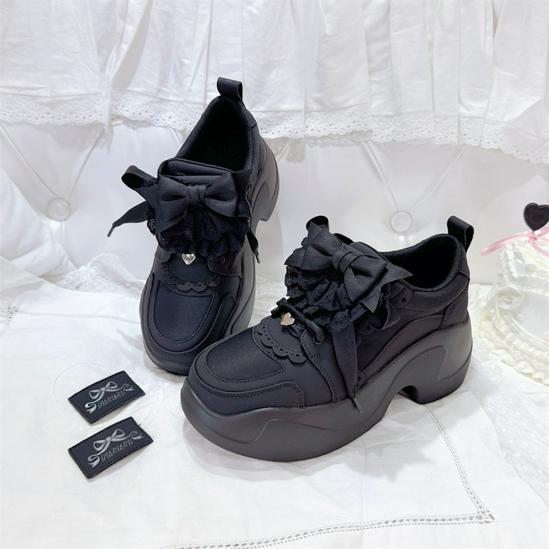 Jirai Kei Shoes Platform High-heels Lace Bow Sneakers 42161:729267