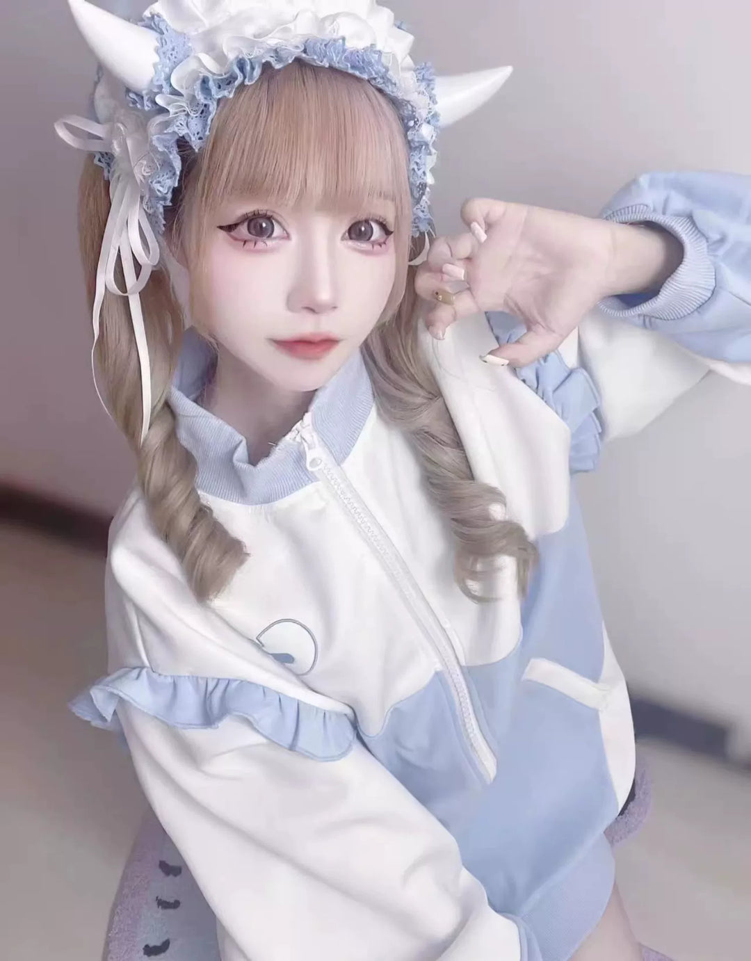 Water Blue Tenshi Kaiwai Jacket With Heart-Shaped Embroidery 43033:762473