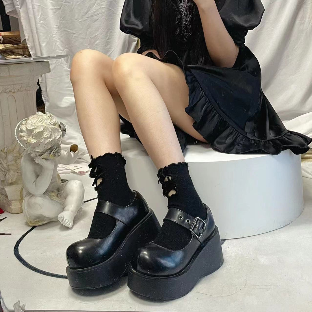 Harajuku Fashion Sponge Sole Thick Bottom Flats Shoes (33 34 35 36 37 38 39 40 41 / Black) 21866:315064