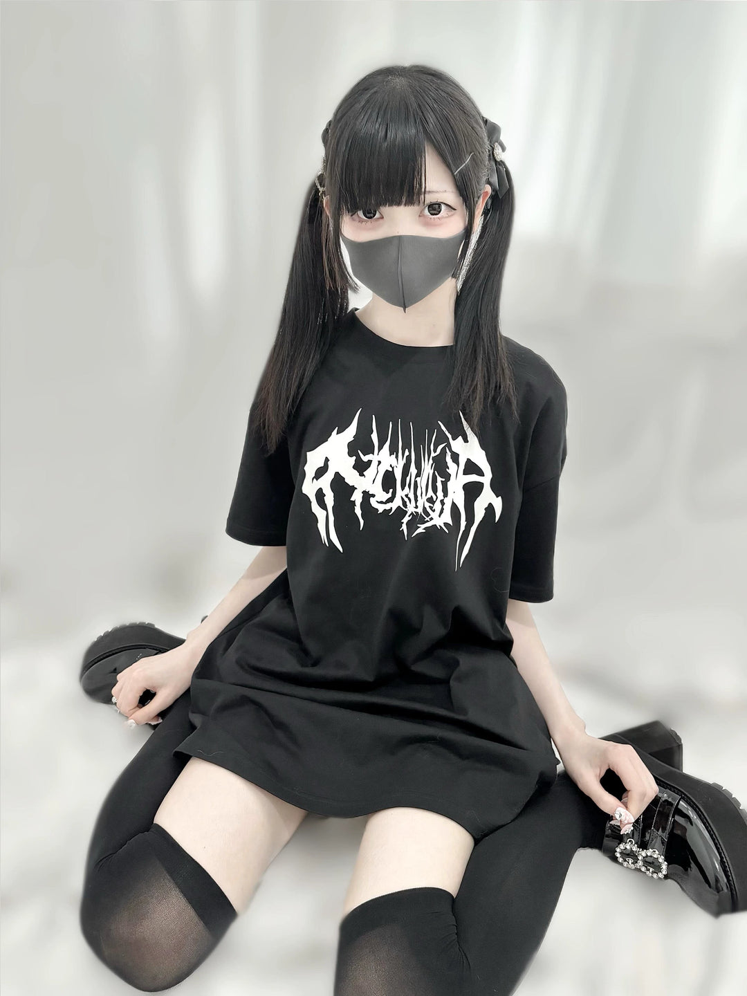 Oversized Jirai Kei T-shirt Black Tee Wing Print T-shirt 37658:606554