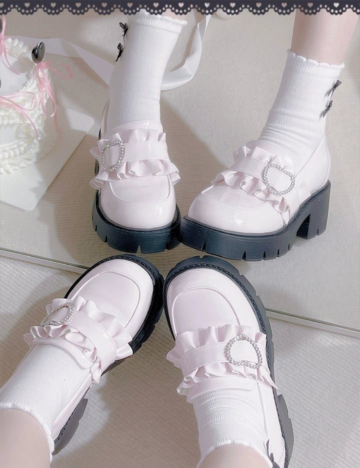 Jirai Kei High Platform Shoes, Heart Rhinestone Buckle 43787:785728