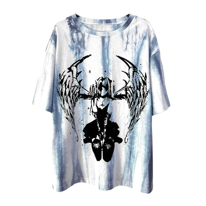 Gothic T-shirt Tie-Dye Print Top Loose Unisex T-shirt 37708:577482