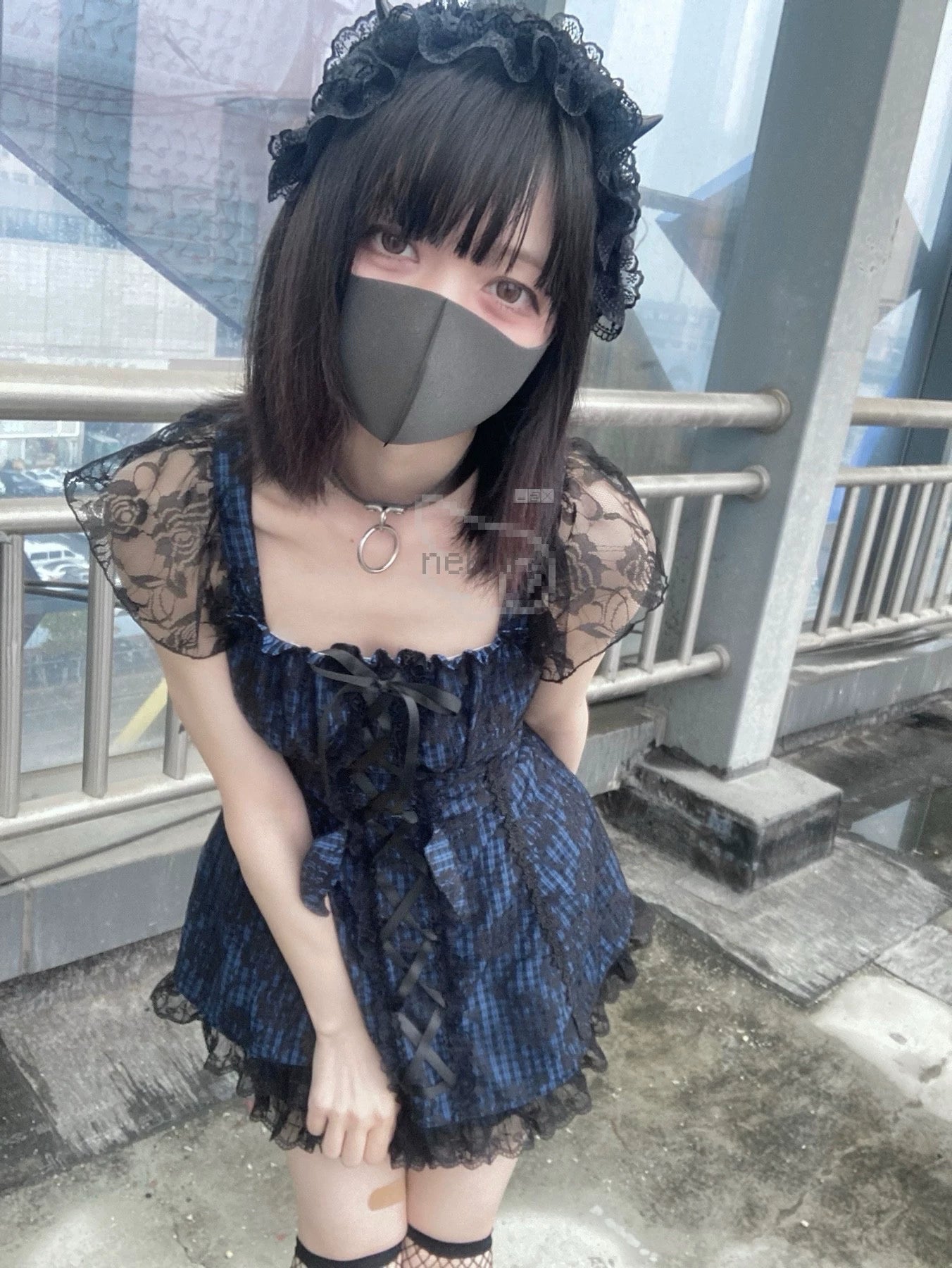 Jirai Kei Dress Set Blue Plaid Flying Sleeve Dress 35266:485294
