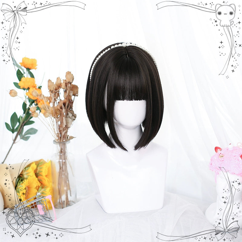 Lolita Wig Black Bob Haircut Short Wig With Bangs 35604:496414 35604:496414