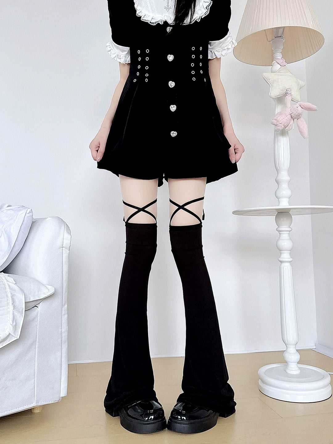 Jirai Kei Over-the-knee Leg Warmers, Adjustable Cross Strap 45877:867328