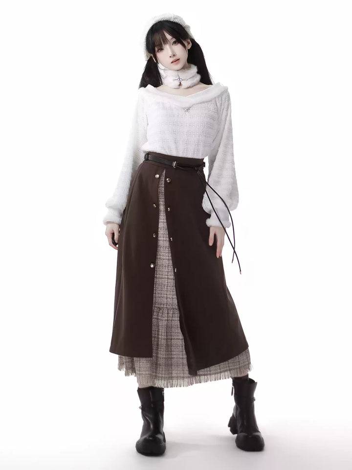 Princess Core Outfit Bow Cape Coat And Tassel Trim Skirt 41114:694674