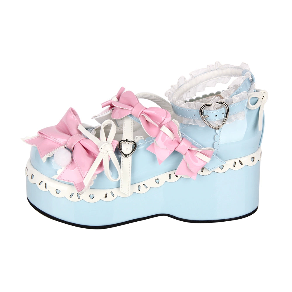 Lolita Shoes Pink Blue Platform Shoes Lace Thick-soled Shoes 37452:561566 37452:561566