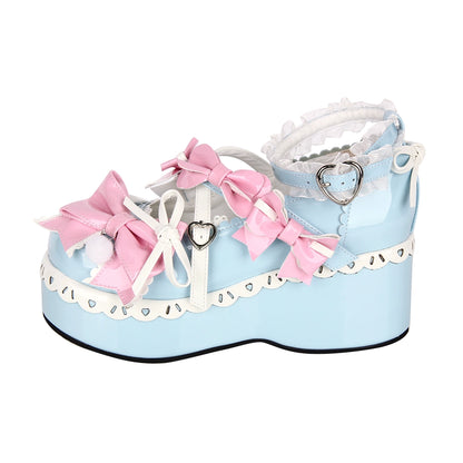 Lolita Shoes Pink Blue Platform Shoes Lace Thick-soled Shoes 37452:561566