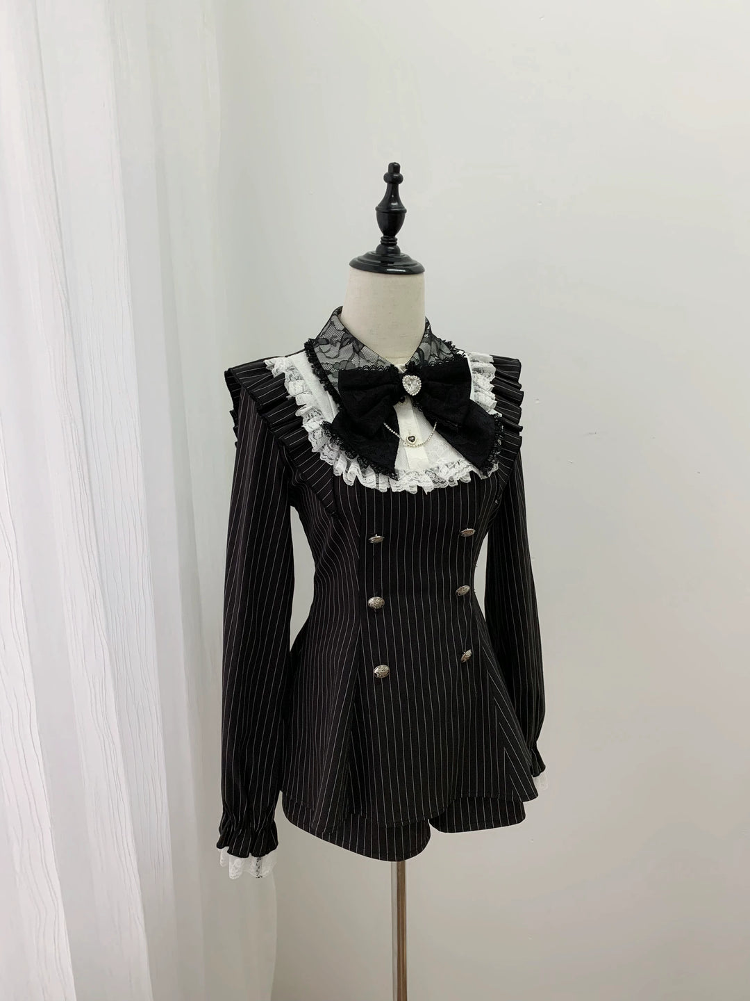 Black Striped Jirai Kei Set Up, Waist-cinching Dress (L M S XL) 44921:828320