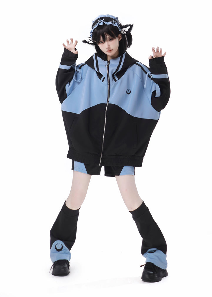 Jirai Kei Blue Black Plus Size Coat Sportswear Outfit Sets 34496:465556 34496:465556