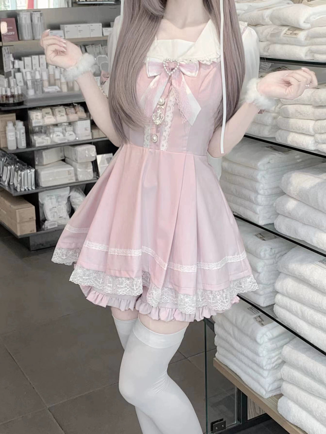 Jirai Kei Dress Bunny Sailor Collar Dress Short Sleeve Set (L M S XL / Pink) 38778:602180