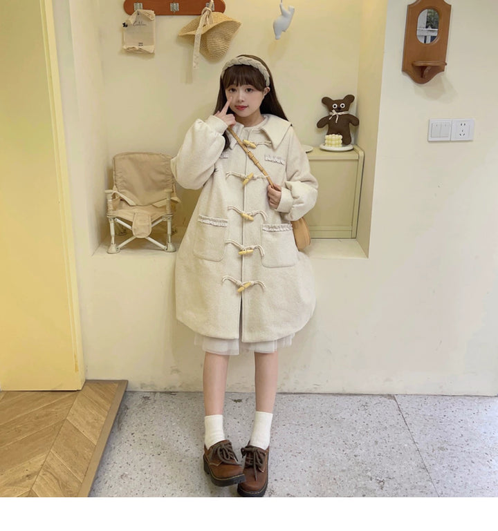 Kawaii Pink Yellow Beige Coat With Cow Horn Button 29450:348672 29450:348672