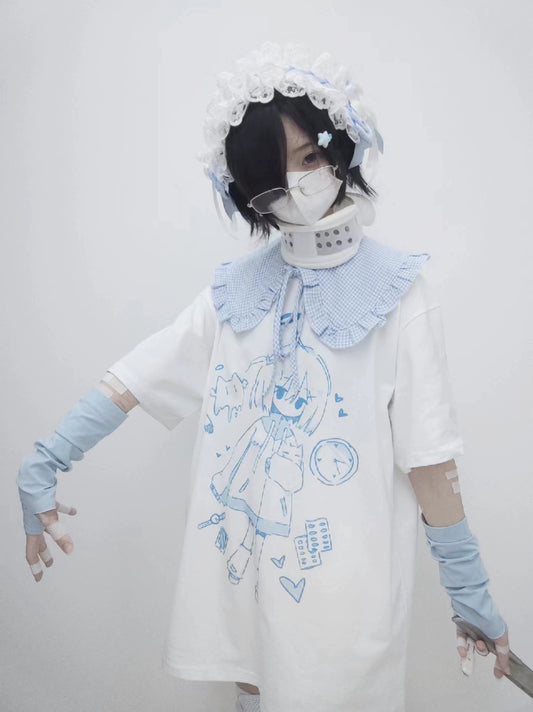 Tenshi Kaiwai T-shirt Subculture Aqua Series CottonT-shirt (M S / Blue) 35732:503102