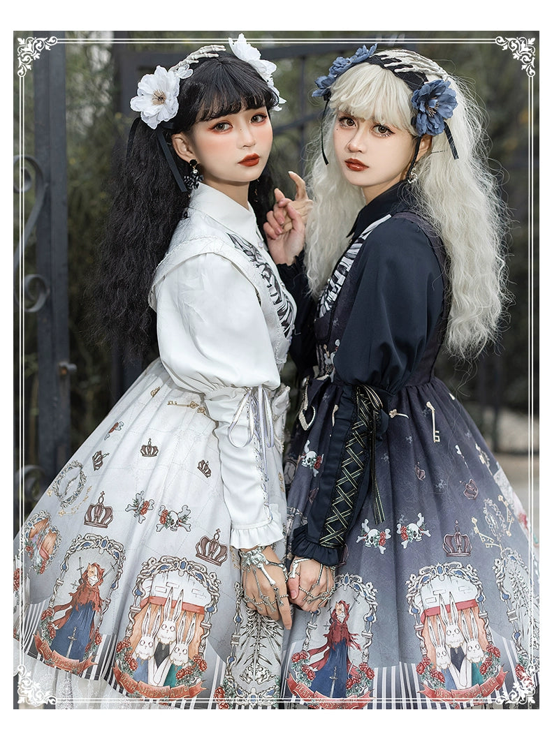 Gothic Lolita Dress Set Black White Lolita Blouse Dress Set 35536:495644