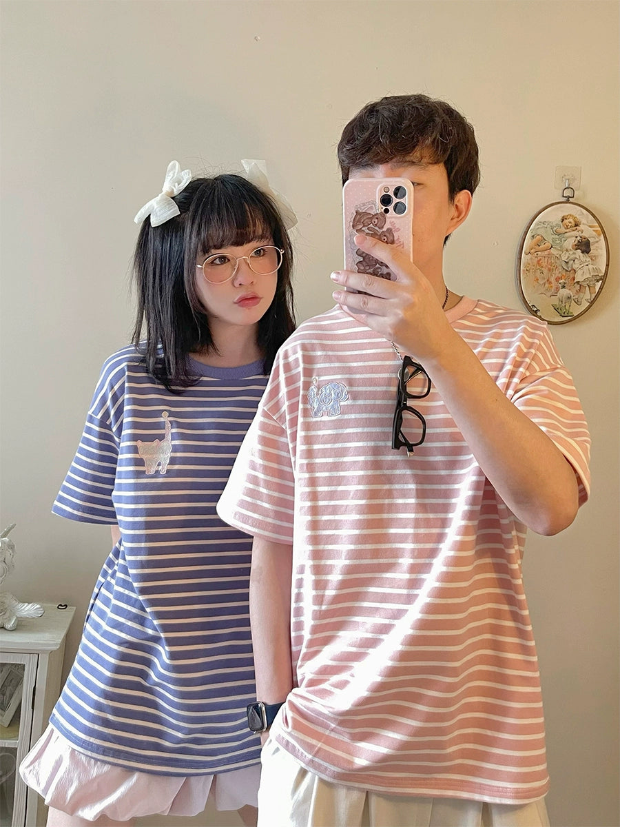 Kawaii Aesthetic Shirt Striped Short Sleeve Cotton Top 36562:518488 36562:518488