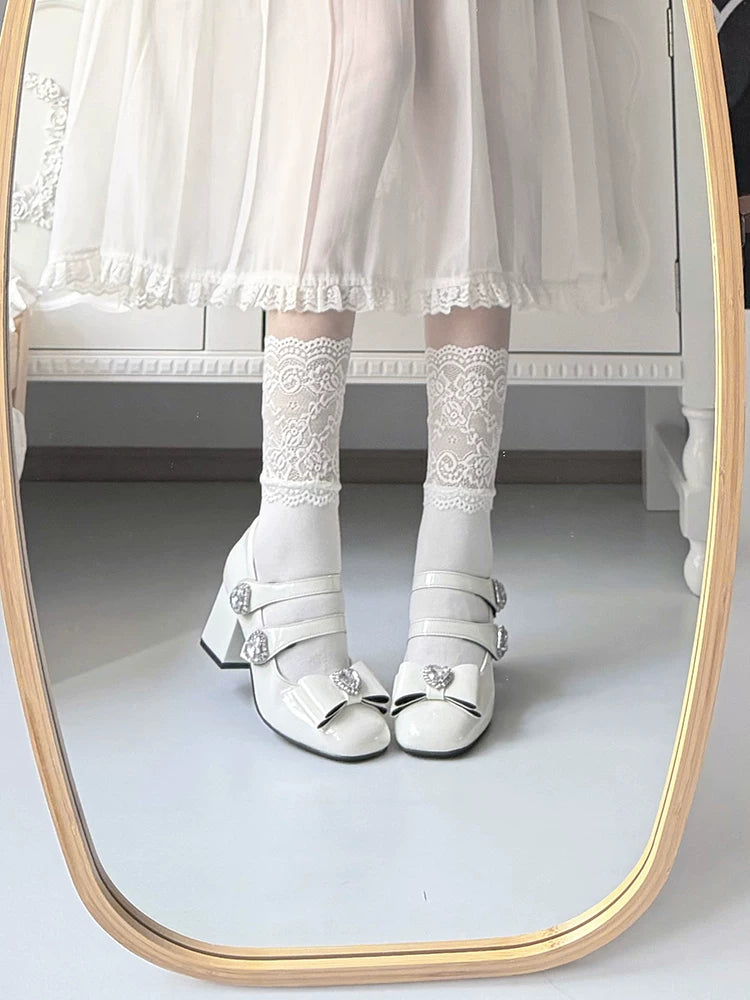 Jirai Kei Square Toe Chunky Heels, Heart rhinestone Details 45840:867435