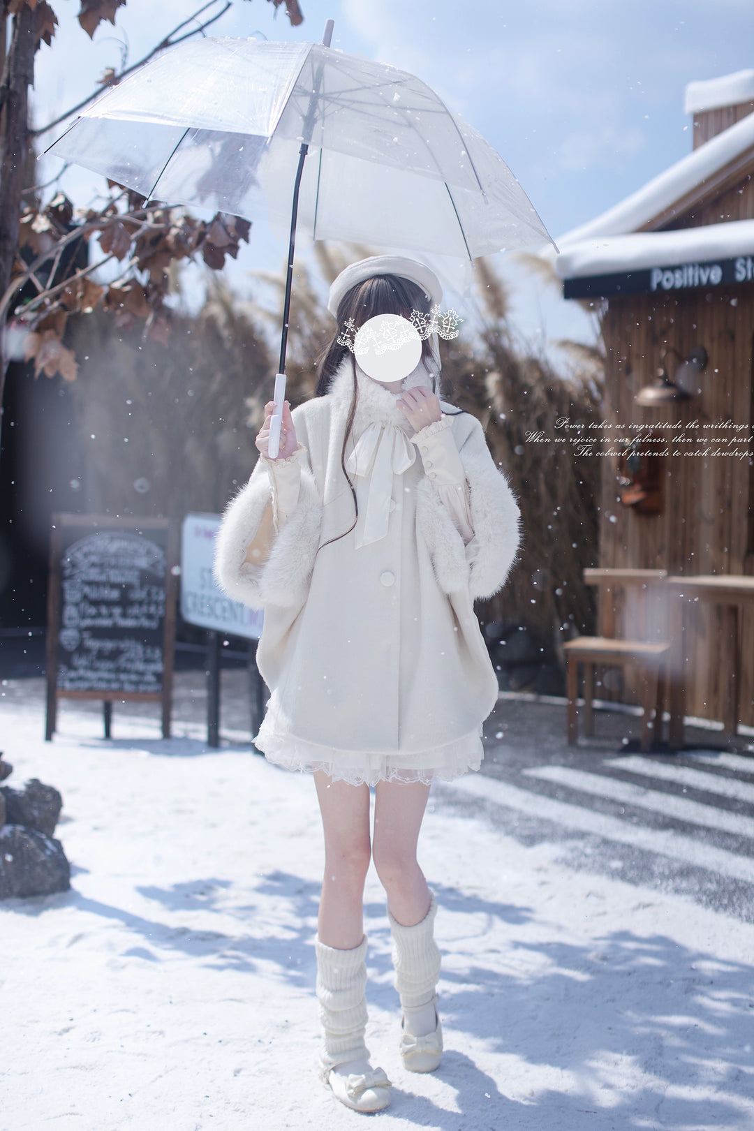 Seiso Kei Woolen Blend White Cloak, Beige Blouse 44036:793363