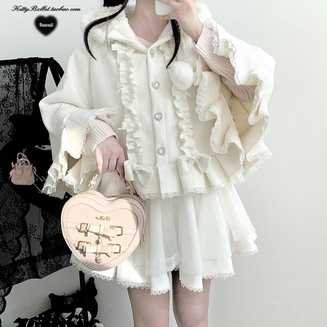 Jirai Kei Winter Coat Fleeced Cape Hooded Coat 40418:667270