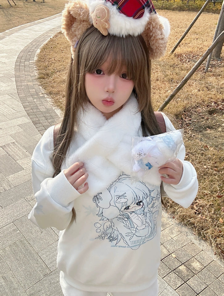 Tenshi Kaiwai Sweatshirt Fleece White Hoodie Plush Scarf 41570:704068