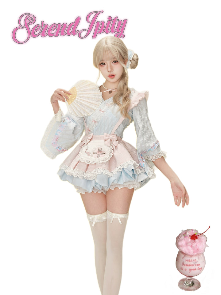 Gyaru Kimono Blouse, Puffy Suspender Skirt 43437:780160