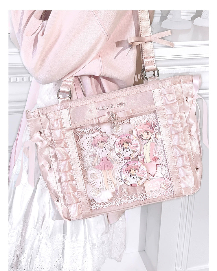 Large-Capacity Ita Bag, Clear Window Front + Rhinestones 43231:779303
