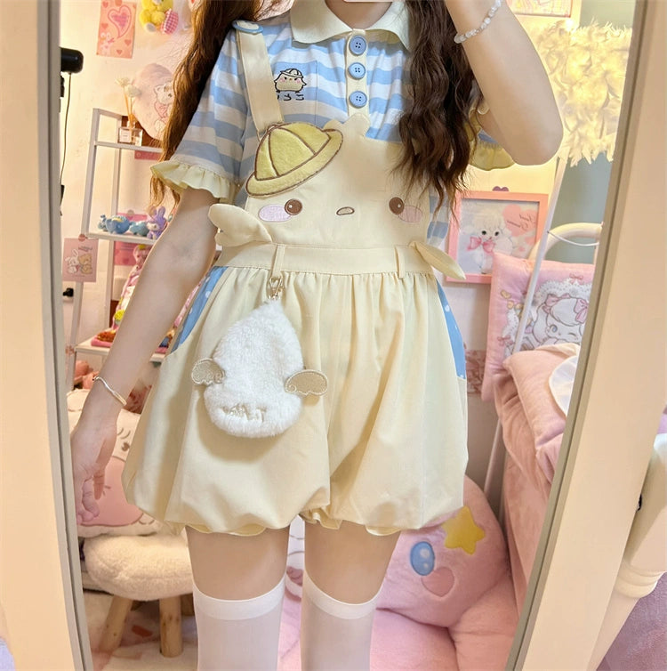 Yellow Suspender Shorts Blue Striped T-shirt 31734:366532 31734:366532