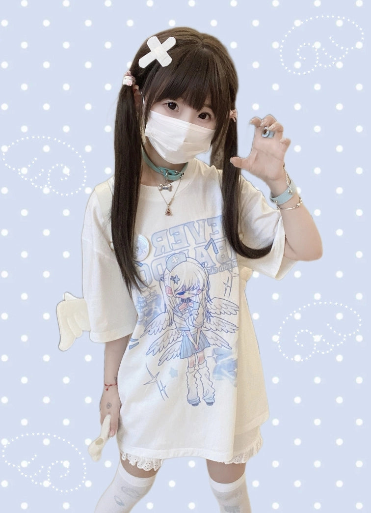 Cotton Tenshi Kaiwai T-shirt With Durable Prints & Angle Wing (F) 43071:764361