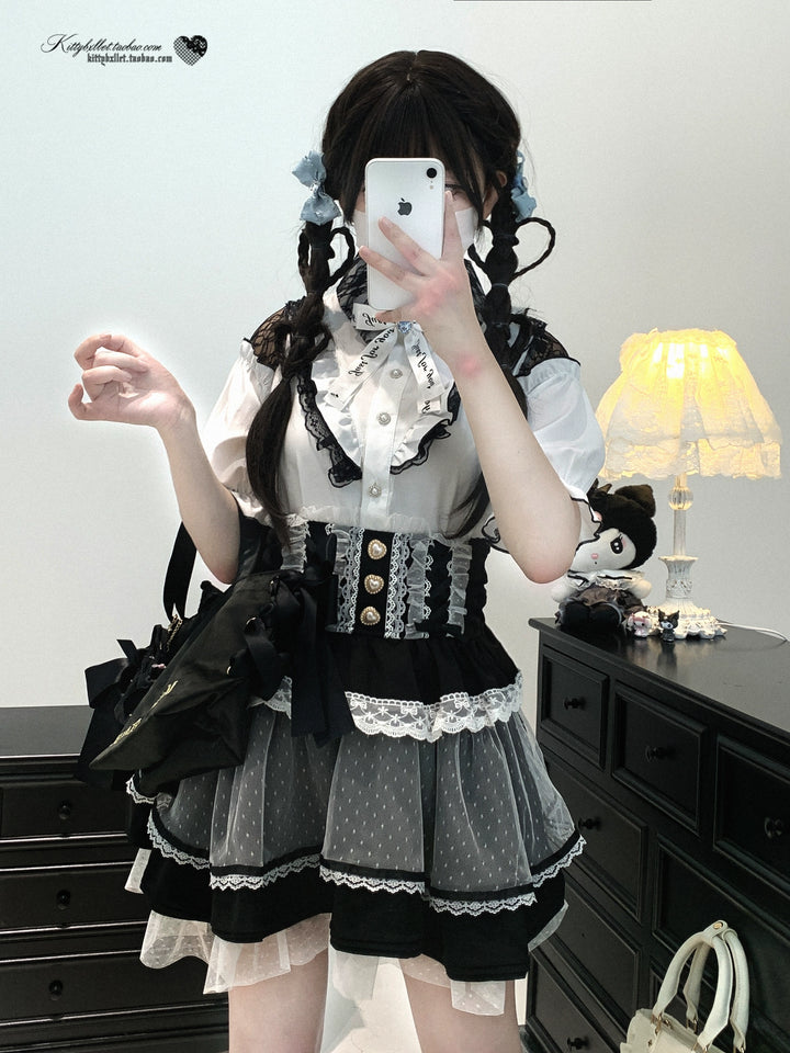 High-waist Rousangata Skirt, Sheer Dot Veil Hem 43693:783070