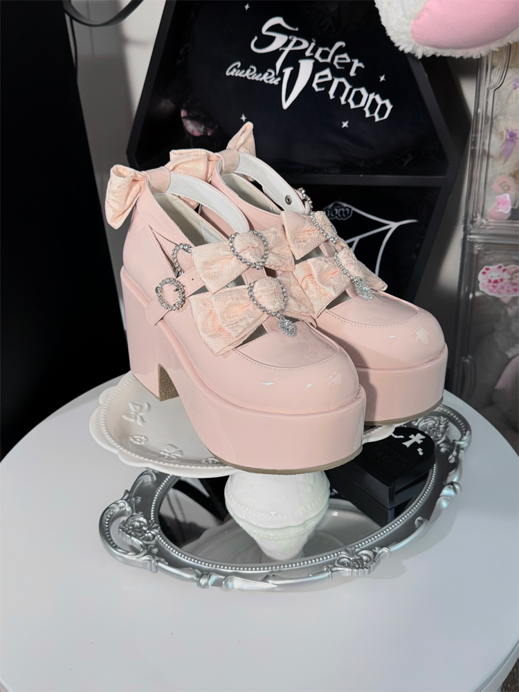 Jirai Kei Chunky Heel Platform Shoes, Glittering Rhinestone (34 35 36 37 38 39 40 41) 44217:800463