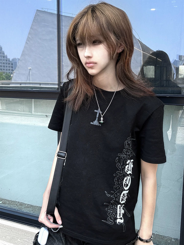 Subculture Black Printed T-shirt, Standard Shoulder Cut 45697:859423