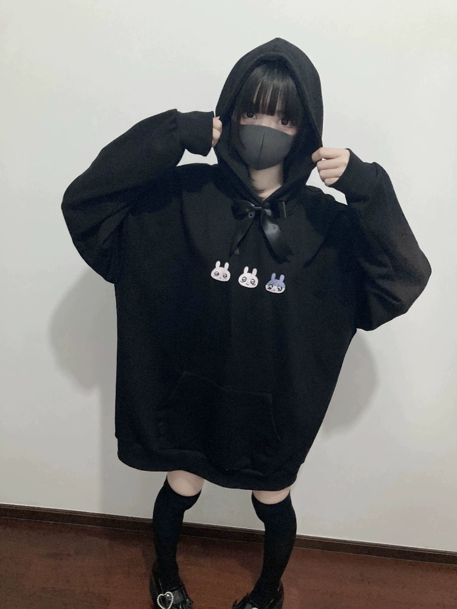 Plus Size Jirai Kei Hoodie Cute Black hooded Sweatshirt (Black / M) 35264:485152
