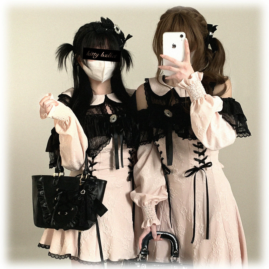 Elegant Long Open-Shoulder Dress, Subtle Floral Pattern 44473:809611