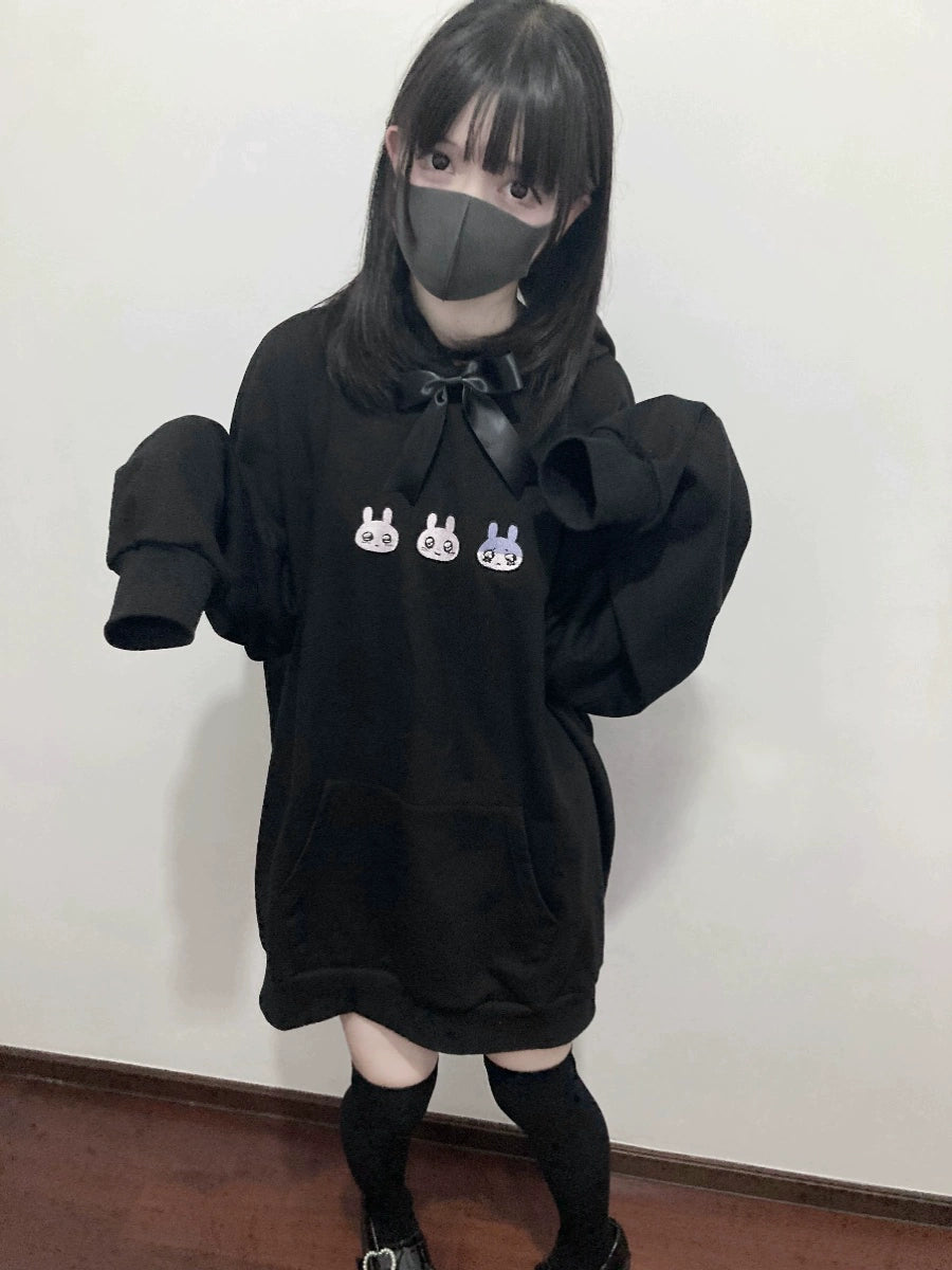 Plus Size Jirai Kei Hoodie Cute Black hooded Sweatshirt 35264:485156