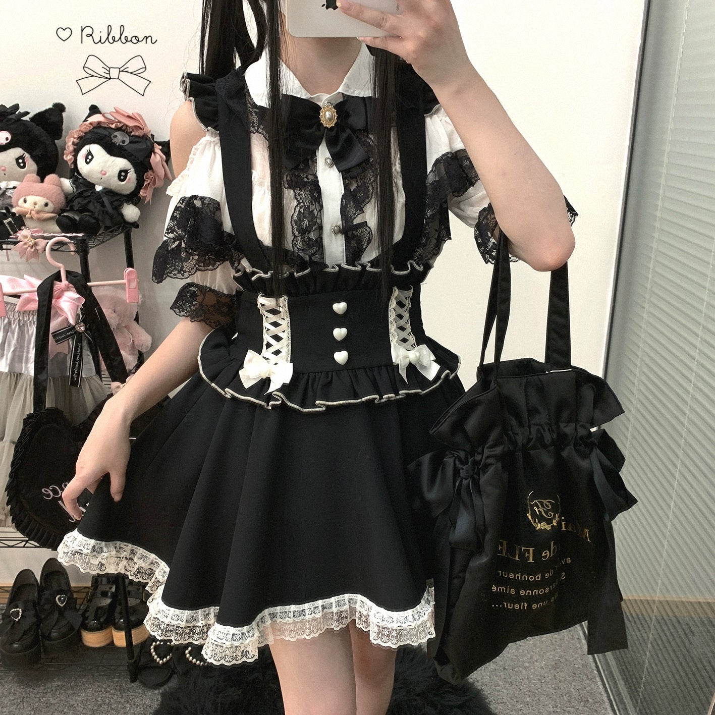 Jirai Kei Suspender Skirt Ruffled Lace Strap Salopette 35372:544162