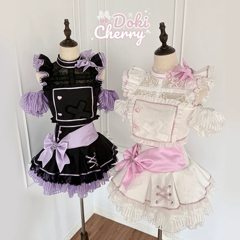 Jirai Kei Skirt Two-Piece Idol Stage Outfit Short-Sleeve Top and Skirt Set 41562:704910