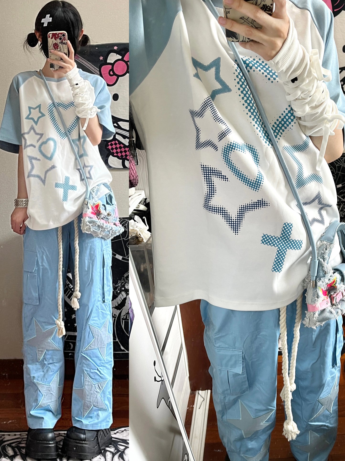 Jirai Kei Blue Cross Love T-Shirt Unisex Top 5Colors 29244:340590